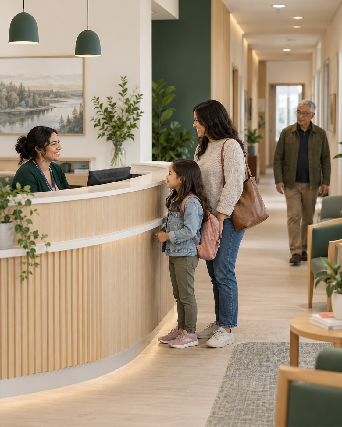 Welcoming reception area at a modern community medical clinic